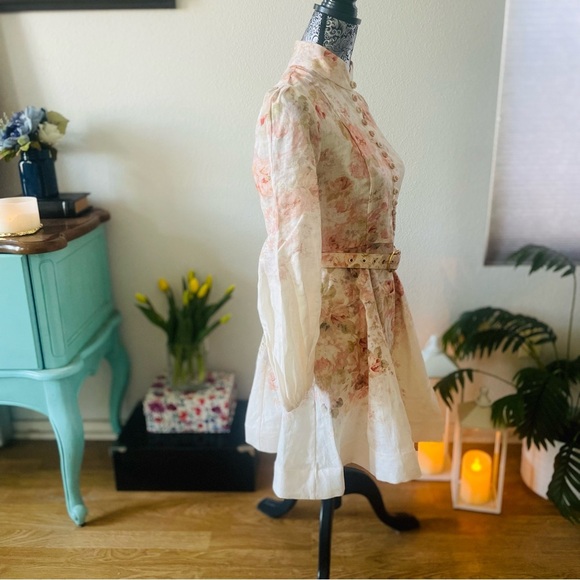 NWT Zimmermann Illustration Buttoned Mini Dress in Cream Rococo Floral Size 0 - Picture 5 of 16